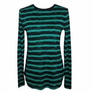 MICHAEL Michael Kors Emerald Green And Black Striped Crew Neck Top - Medium